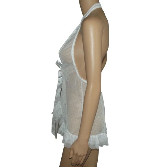 Frederick Medium Gown white purple mesh V-Neck Babydoll chemise nightie polkadot - Picture 4 of 8